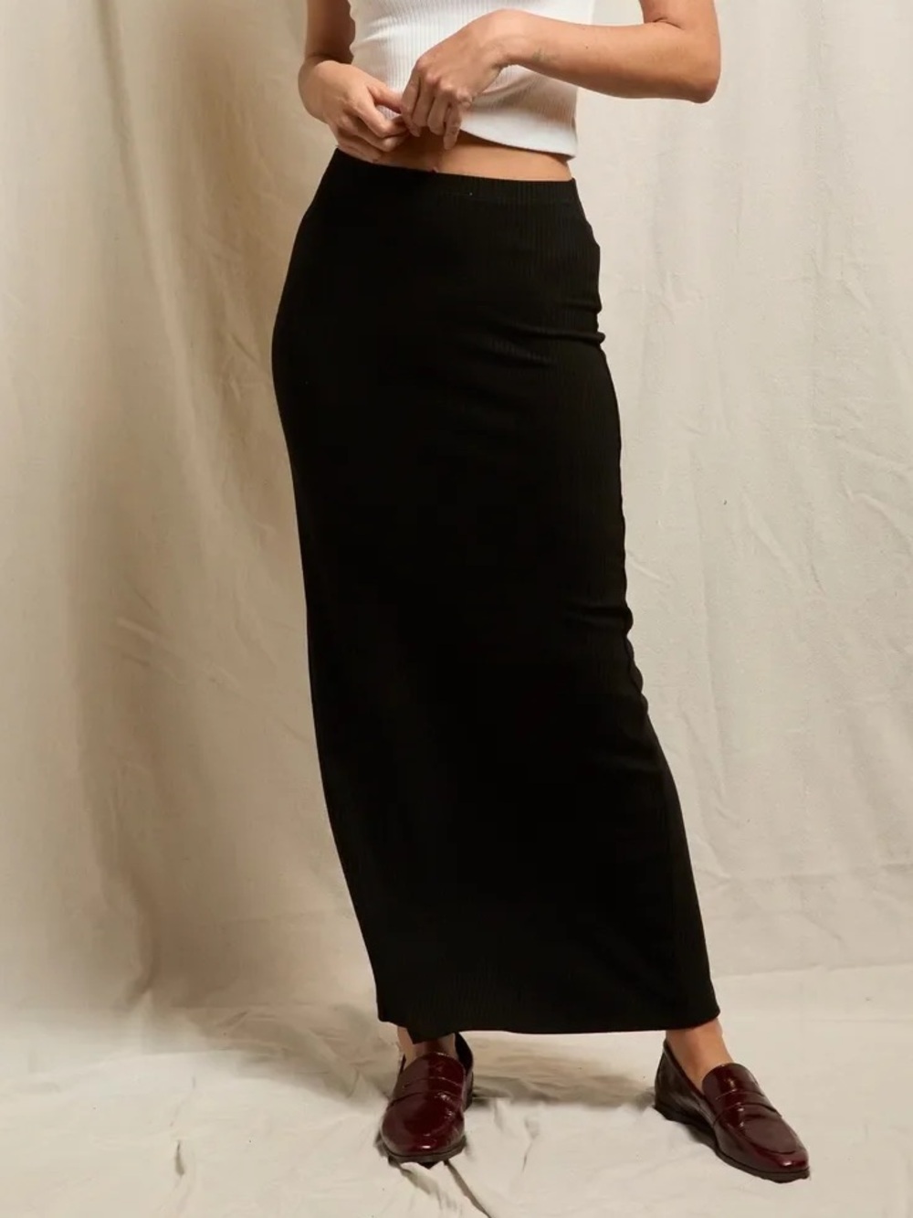 Perfectwhitetee alette viscose spandex ribbed maxi skirt